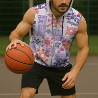Hawaii Tapa Tribal Sleeveless Zip Hoodie With Hawaiian Quilt Pattern Violet - Polynesian Pride