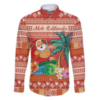 Hawaii Mele Kalikimaka Family Matching Short Sleeve Bodycon Dress and Hawaiian Shirt Surfing Santa Funny Christmas LT9 Dad's Shirt - Long Sleeve Red - Polynesian Pride
