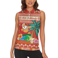 Hawaii Mele Kalikimaka Women Sleeveless Polo Shirt Surfing Santa Funny Christmas