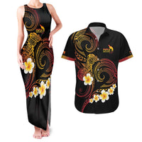 Personalised Papua New Guinea Sepik Couples Matching Tank Maxi Dress and Hawaiian Shirt Plumeria Floral Tribal Pattern LT9 Black - Polynesian Pride