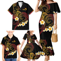 Personalised Papua New Guinea Sepik Family Matching Mermaid Dress and Hawaiian Shirt Plumeria Floral Tribal Pattern - Polynesian Pride