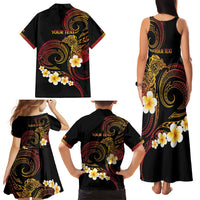 Personalised Papua New Guinea Sepik Family Matching Tank Maxi Dress and Hawaiian Shirt Plumeria Floral Tribal Pattern - Polynesian Pride