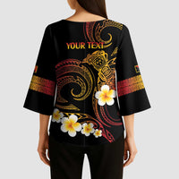Personalised Papua New Guinea Sepik Kimono Sleeve Blouse Plumeria Floral Tribal Pattern - Polynesian Pride