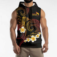 Personalised Papua New Guinea Sepik Sleeveless Hoodie Plumeria Floral Tribal Pattern - Polynesian Pride