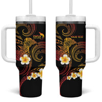 Personalised Papua New Guinea Sepik Tumbler With Handle Plumeria Floral Tribal Pattern - Polynesian Pride