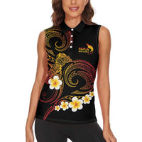 Personalised Papua New Guinea Sepik Women Sleeveless Polo Shirt Plumeria Floral Tribal Pattern - Polynesian Pride