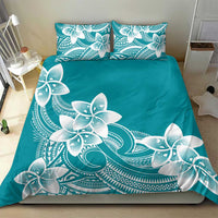 Polynesian Plumeria Flowers Tribal Bedding Set Pacific Tattoo Teal Style - Polynesian Pride
