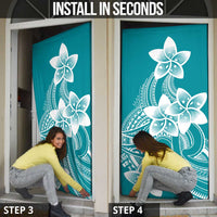 Polynesian Plumeria Flowers Tribal Door Cover Pacific Tattoo Teal Style - Polynesian Pride