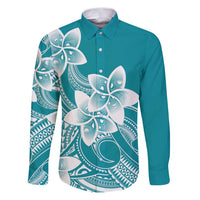 Polynesian Plumeria Flowers Tribal Family Matching Puletasi and Hawaiian Shirt Pacific Tattoo Teal Style - Polynesian Pride