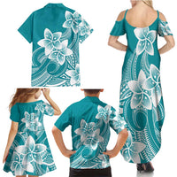 Polynesian Plumeria Flowers Tribal Family Matching Summer Maxi Dress and Hawaiian Shirt Pacific Tattoo Teal Style - Polynesian Pride