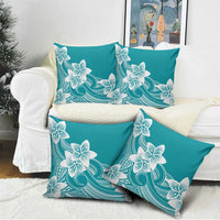 Polynesian Plumeria Flowers Tribal Pillow Cover Pacific Tattoo Teal Style - Polynesian Pride