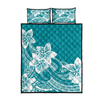 Polynesian Plumeria Flowers Tribal Quilt Bed Set Pacific Tattoo Teal Style - Polynesian Pride