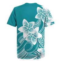 Polynesian Plumeria Flowers Tribal Rugby Jersey Pacific Tattoo Teal Style - Polynesian Pride