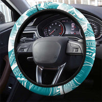 Polynesian Plumeria Flowers Tribal Steering Wheel Cover Pacific Tattoo Teal Style - Polynesian Pride
