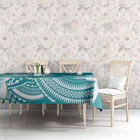 Polynesian Plumeria Flowers Tribal Tablecloth Pacific Tattoo Teal Style - Polynesian Pride