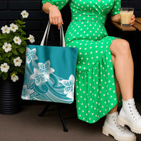 Polynesian Plumeria Flowers Tribal Tote Bag Pacific Tattoo Teal Style - Polynesian Pride