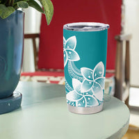 Polynesian Plumeria Flowers Tribal Tumbler Cup Pacific Tattoo Teal Style - Polynesian Pride