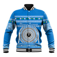 Personalised Fiji Marau Na Kerisimasi Baseball Jacket Merry Christmas Tapa Pattern Blue Style LT9 Unisex Red - Polynesian Pride