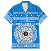 Personalised Fiji Marau Na Kerisimasi Family Matching Off Shoulder Maxi Dress and Hawaiian Shirt Merry Christmas Tapa Pattern Blue Style LT9 Dad's Shirt - Short Sleeve Red - Polynesian Pride