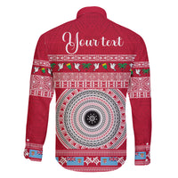 Personalised Fiji Marau Na Kerisimasi Family Matching Long Sleeve Bodycon Dress and Hawaiian Shirt Merry Christmas Tapa Pattern Red Style LT9 - Polynesian Pride