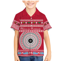 Personalised Fiji Marau Na Kerisimasi Family Matching Mermaid Dress and Hawaiian Shirt Merry Christmas Tapa Pattern Red Style LT9 Son's Shirt Red - Polynesian Pride