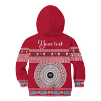Personalised Fiji Marau Na Kerisimasi Kid Hoodie Merry Christmas Tapa Pattern Red Style LT9 - Polynesian Pride