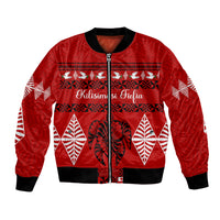Personalised Tonga Kilisimasi Fiefia Bomber Jacket Merry Christmas with Turtle Ngatu Pattern LT9 Unisex Red - Polynesian Pride