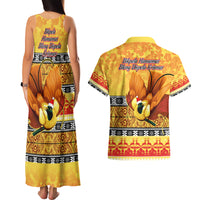 PNG Hamamas Krismas Couples Matching Tank Maxi Dress and Hawaiian Shirt Papua New Guinea Bird Of Paradise Merry Christmas Gold Style LT9 - Polynesian Pride