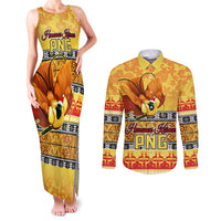 PNG Hamamas Krismas Couples Matching Tank Maxi Dress and Long Sleeve Button Shirt Papua New Guinea Bird Of Paradise Merry Christmas Gold Style LT9 Gold - Polynesian Pride