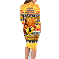 PNG Hamamas Krismas Family Matching Long Sleeve Bodycon Dress and Hawaiian Shirt Papua New Guinea Bird Of Paradise Merry Christmas Gold Style LT9 - Polynesian Pride