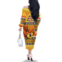 PNG Hamamas Krismas Family Matching Off Shoulder Long Sleeve Dress and Hawaiian Shirt Papua New Guinea Bird Of Paradise Merry Christmas Gold Style LT9 - Polynesian Pride