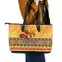 PNG Hamamas Krismas Leather Tote Bag Papua New Guinea Bird Of Paradise Merry Christmas Gold Style LT9 - Polynesian Pride