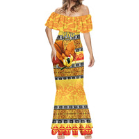 PNG Hamamas Krismas Mermaid Dress Papua New Guinea Bird Of Paradise Merry Christmas Gold Style LT9 - Polynesian Pride