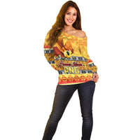 PNG Hamamas Krismas Off Shoulder Sweater Papua New Guinea Bird Of Paradise Merry Christmas Gold Style LT9 - Polynesian Pride