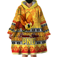 PNG Hamamas Krismas Wearable Blanket Hoodie Papua New Guinea Bird Of Paradise Merry Christmas Gold Style LT9 - Polynesian Pride