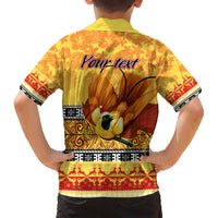 Personalised PNG Hamamas Krismas Family Matching Short Sleeve Bodycon Dress and Hawaiian Shirt Papua New Guinea Bird Of Paradise Merry Christmas Gold Style LT9 - Polynesian Pride