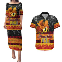 PNG Hamamas Krismas Couples Matching Puletasi Dress and Hawaiian Shirt Papua New Guinea Bird Of Paradise Merry Christmas Black Style LT9 Black - Polynesian Pride