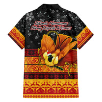 PNG Hamamas Krismas Family Matching Off Shoulder Short Dress and Hawaiian Shirt Papua New Guinea Bird Of Paradise Merry Christmas Black Style LT9 - Polynesian Pride