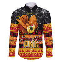 PNG Hamamas Krismas Family Matching Summer Maxi Dress and Hawaiian Shirt Papua New Guinea Bird Of Paradise Merry Christmas Black Style LT9 Dad's Shirt - Long Sleeve Black - Polynesian Pride