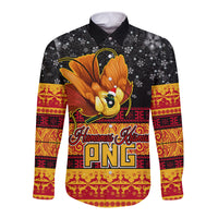 PNG Hamamas Krismas Long Sleeve Button Shirt Papua New Guinea Bird Of Paradise Merry Christmas Black Style LT9 Unisex Black - Polynesian Pride