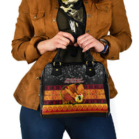 PNG Hamamas Krismas Shoulder Handbag Papua New Guinea Bird Of Paradise Merry Christmas Black Style LT9 - Polynesian Pride