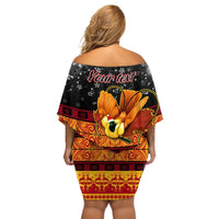 Personalised PNG Hamamas Krismas Off Shoulder Short Dress Papua New Guinea Bird Of Paradise Merry Christmas Black Style LT9 - Polynesian Pride