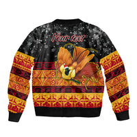 Personalised PNG Hamamas Krismas Sleeve Zip Bomber Jacket Papua New Guinea Bird Of Paradise Merry Christmas Black Style LT9 - Polynesian Pride
