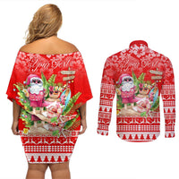 Personalised Hawaii Mele Kalikimaka Couples Matching Off Shoulder Short Dress and Long Sleeve Button Shirt Santa Beach Merry Christmas LT9 - Polynesian Pride