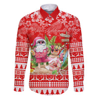 Personalised Hawaii Mele Kalikimaka Family Matching Short Sleeve Bodycon Dress and Hawaiian Shirt Santa Beach Merry Christmas LT9 Dad's Shirt - Long Sleeve Red - Polynesian Pride