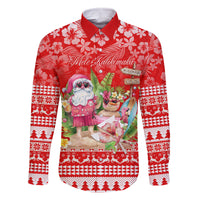 Personalised Hawaii Mele Kalikimaka Family Matching Summer Maxi Dress and Hawaiian Shirt Santa Beach Merry Christmas LT9 Dad's Shirt - Long Sleeve Red - Polynesian Pride