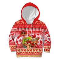 Hawaii Mele Kalikimaka Kid Hoodie Santa Claus and Hula Dancing Merry Christmas LT9 Red - Polynesian Pride