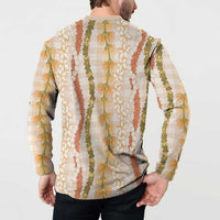 Hawaiian Ohia Lehua Lei Button Sweatshirt Plaid Palaka Ahiehie Pattern - Polynesian Pride