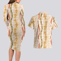 Hawaiian Ohia Lehua Lei Couples Matching Long Sleeve Bodycon Dress and Hawaiian Shirt Plaid Palaka Ahiehie Pattern LT9 - Polynesian Pride