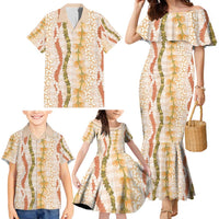 Hawaiian Ohia Lehua Lei Family Matching Mermaid Dress and Hawaiian Shirt Plaid Palaka Ahiehie Pattern - Polynesian Pride